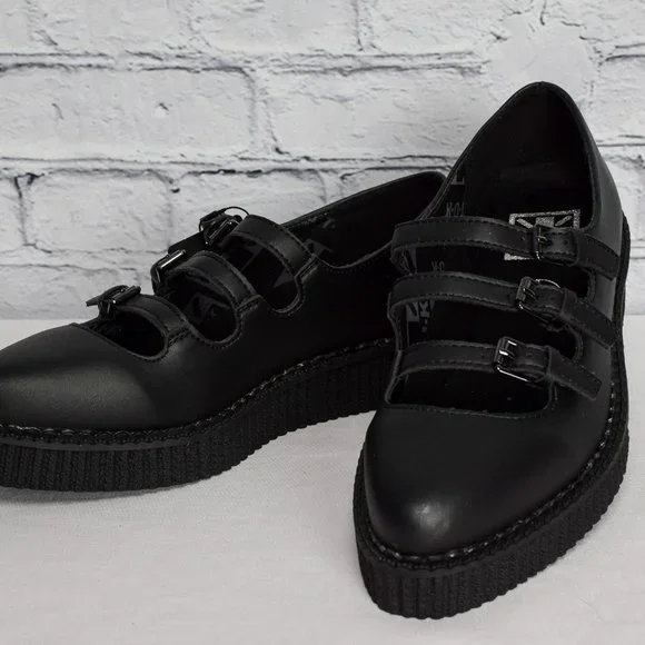 NEW IN BOX T.U.K. Footwear Women's Black TUKskin Pointed 3-Strap Mary Jane Shoes - Picture 2 of 8